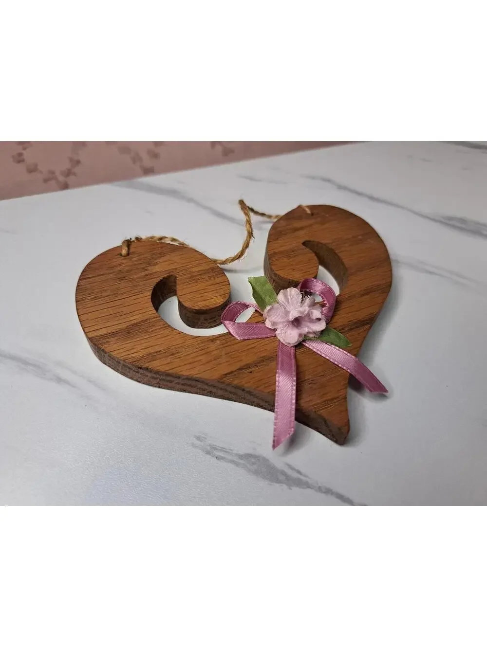 Vintage Handmade Oak Heart Ornament/Wall Hanging 4